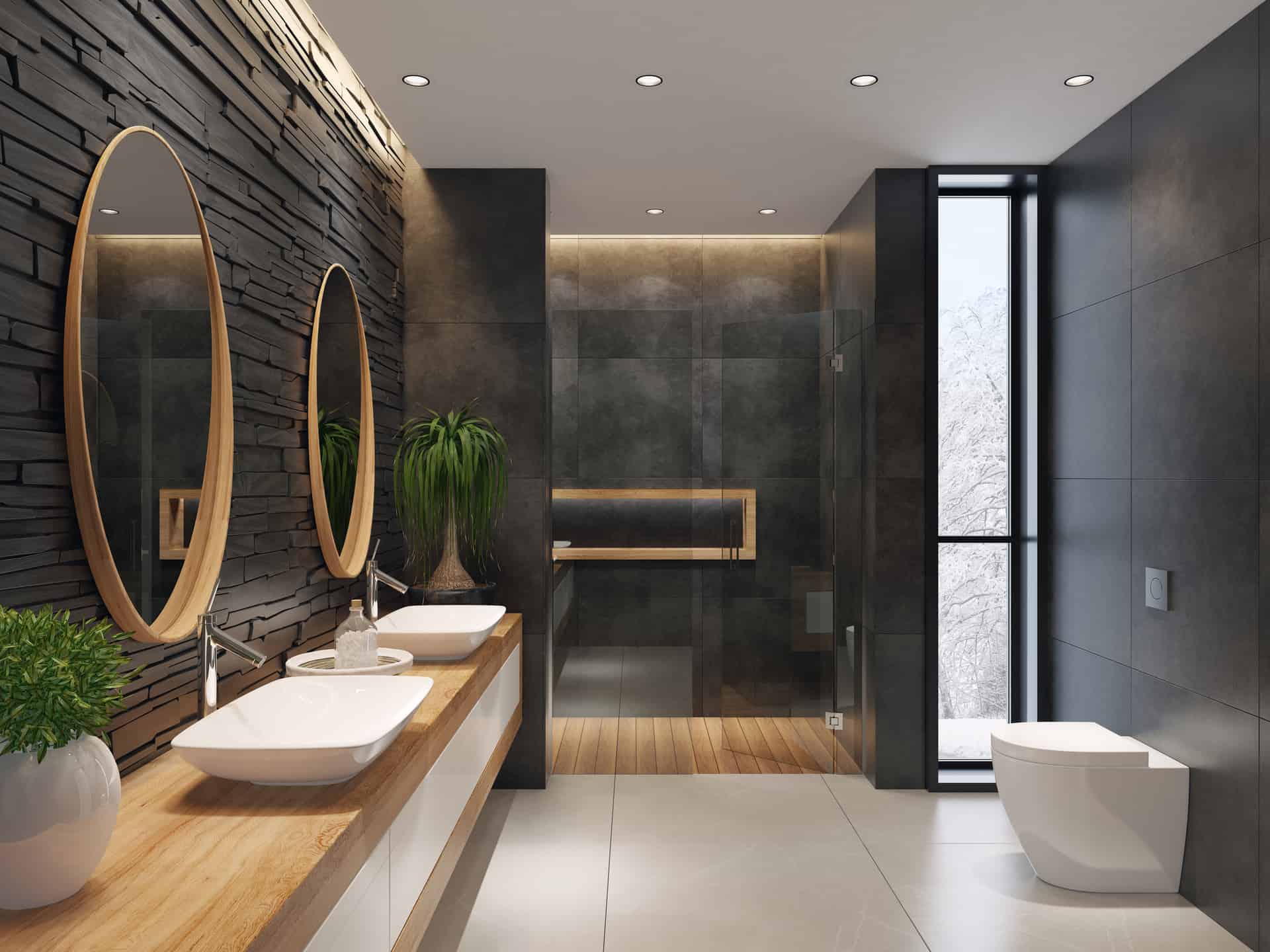 luxurious minimalist bathroom with slate black royalty